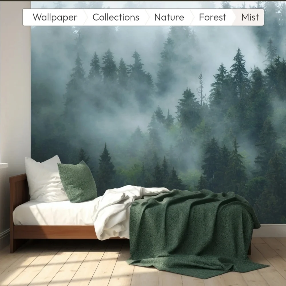 Green Misty Forest Wallpaper Mural - Removable Wallpaper (Peel & Stick)